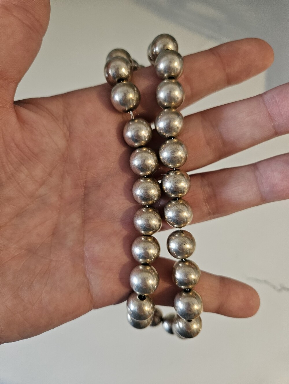 Vintage 12mm Sterling Silver Beaded Navajo Pearl Necklace 16.5"